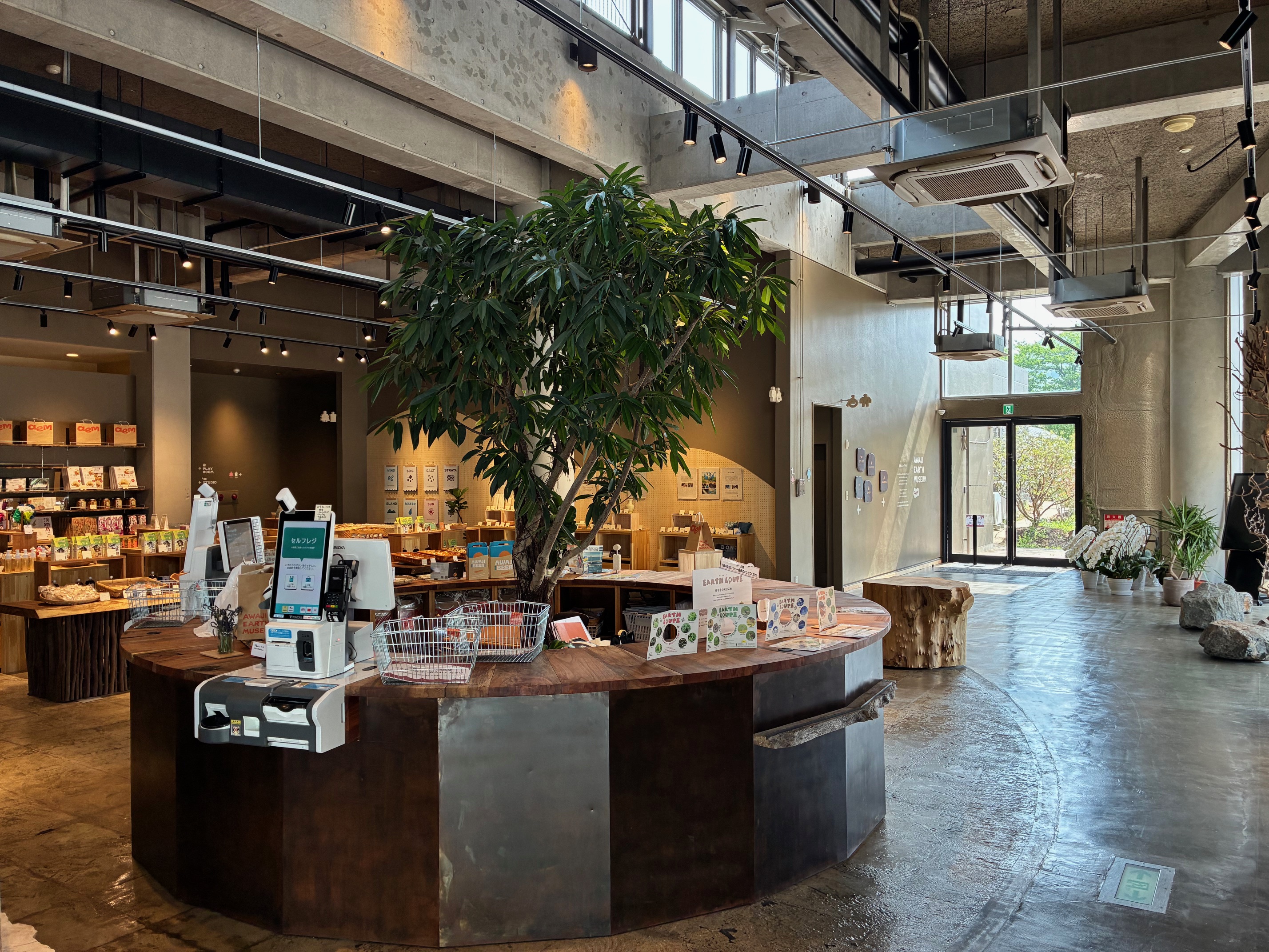 木とガラスが調和した開放感あふれる店内空間