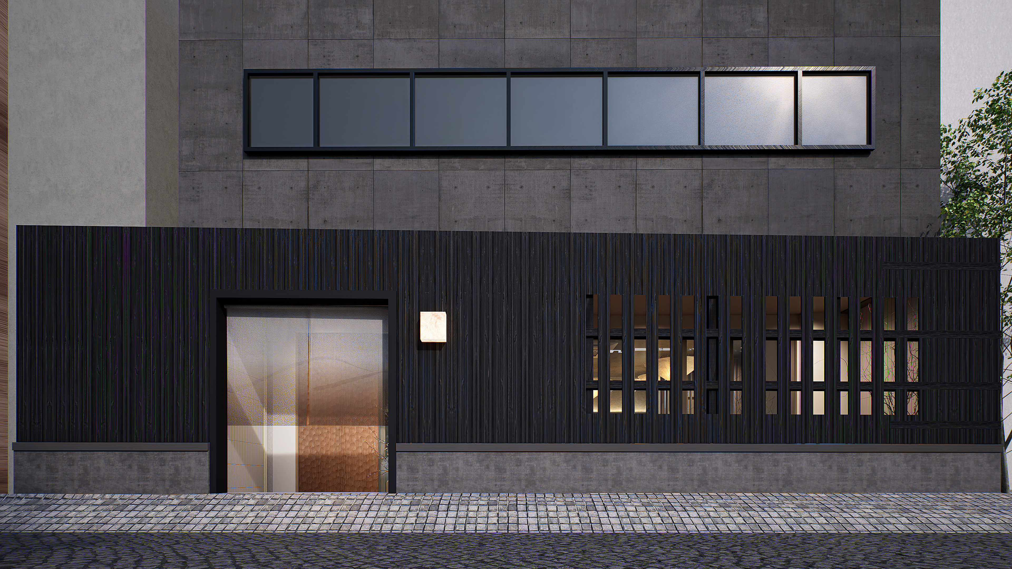 黒塀に石畳のかくれんぼ横丁に代表されるいかにも神楽坂らしい風情ある佇まいです。（パース画像引用）