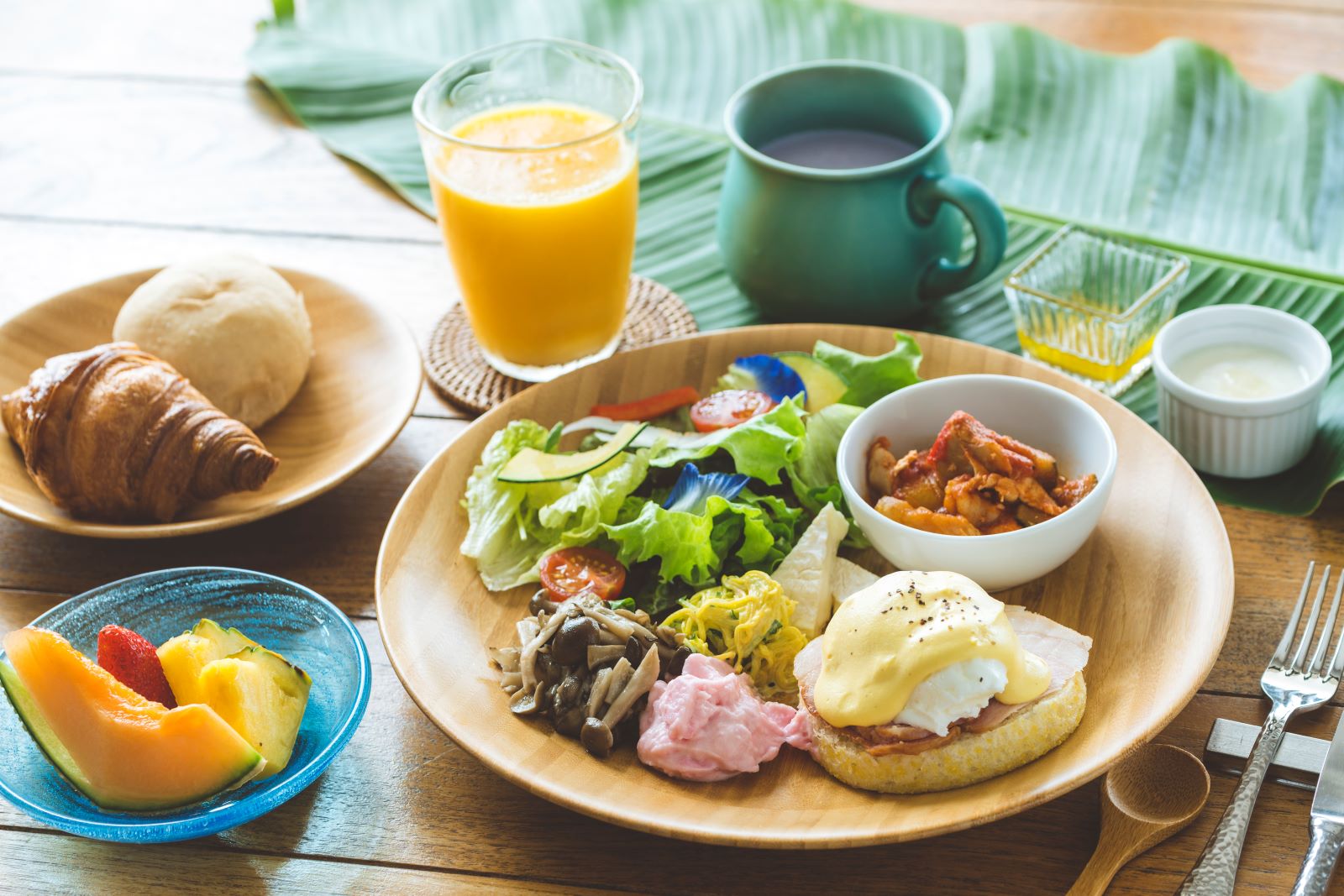 島の食材を取り入れた朝の朝食メニューです！